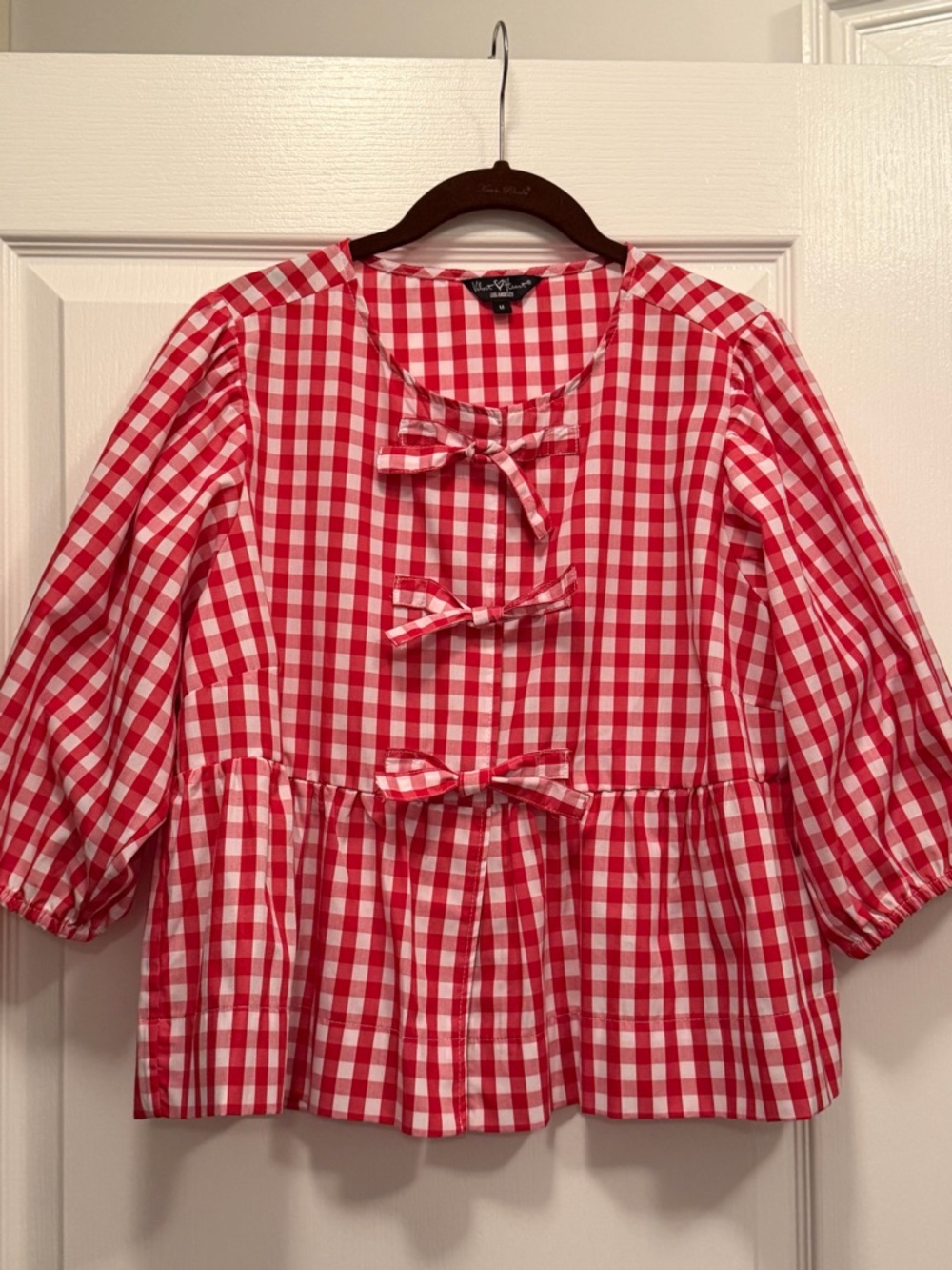 Red and White Gingham Bow-Front Top